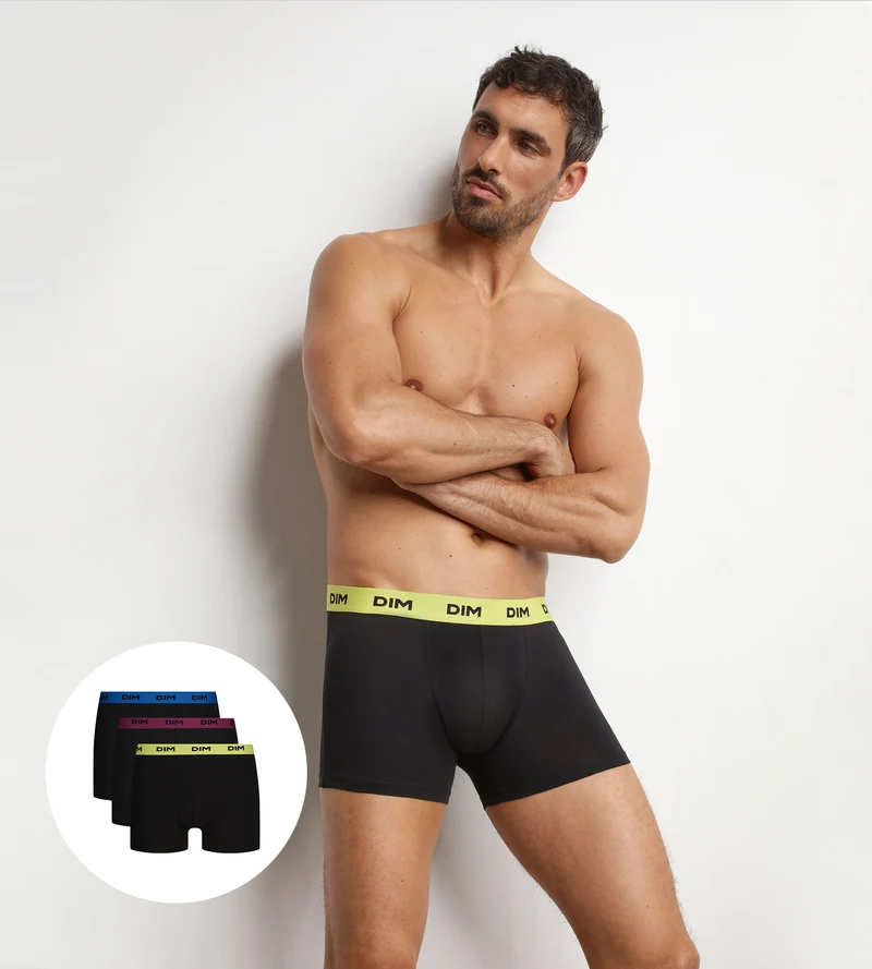 3er-Pack schwarze Boxershorts für Herren mit farbigem Bund Magenta Mix & Colors