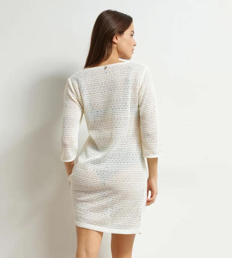 Strandkleid für Damen aus ecrufarbenem Dim-Strick