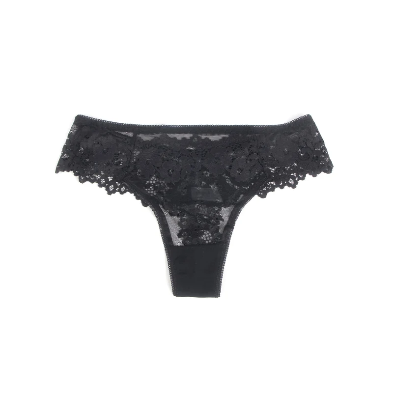 Schwarzer Slip aus floraler Spitze mit Baumwollfutter