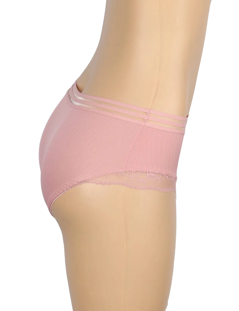 Rosa gestreifter Slip mit Spitzenbesatz und Baumwollzwickel