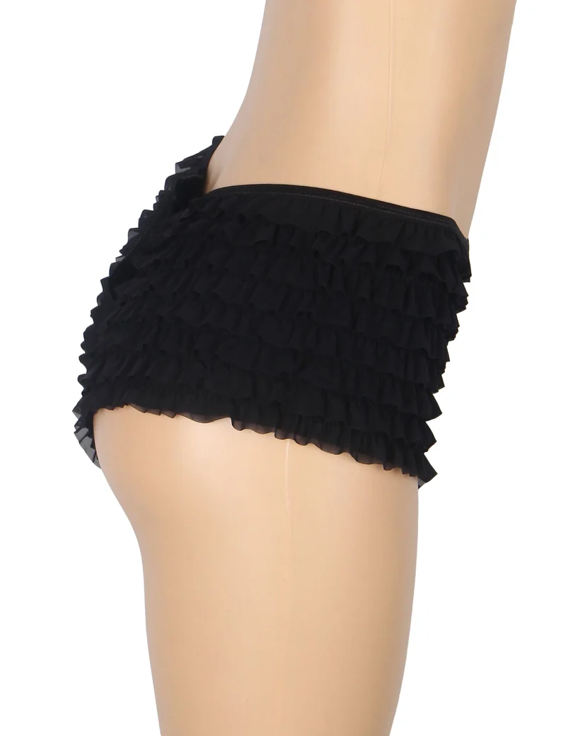 Schwarzer Mesh-Rüschenslip mit Schleifendetail und Bademodenfutter