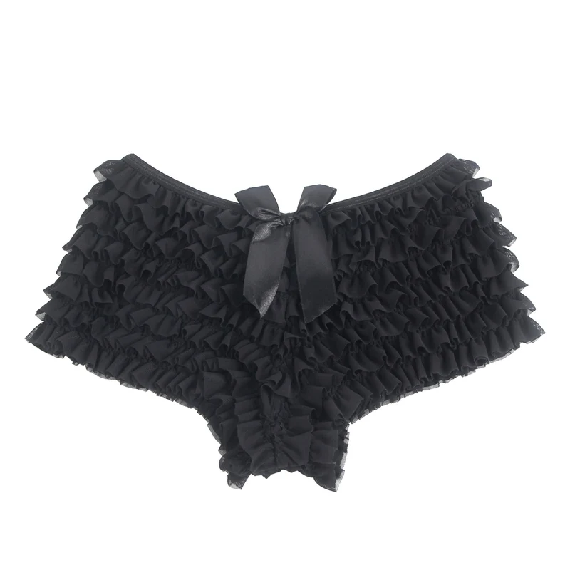 Schwarzer Mesh-Rüschenslip mit Schleifendetail und Bademodenfutter