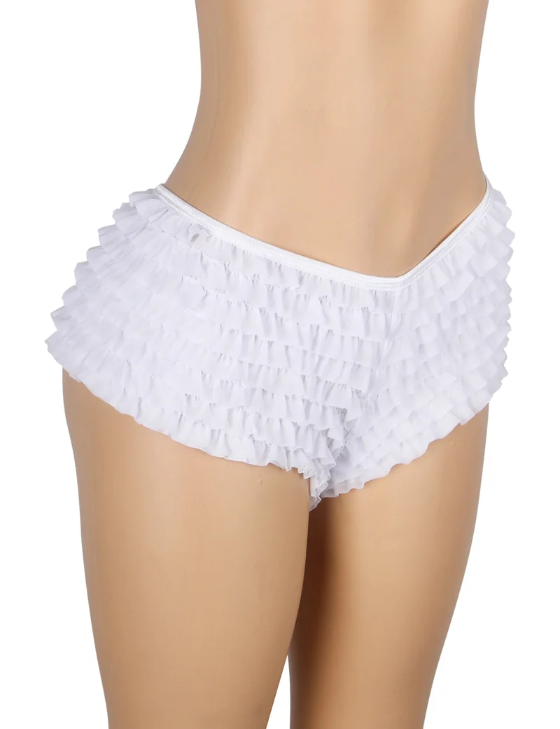Weißer Mesh-Rüschen-Slip mit Schleifendetail und Badestofffutter