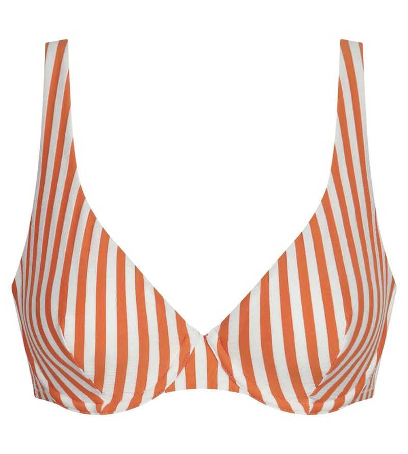 Bikini-Oberteil für Damen mit Bügeln und Streifen in Ecru und Orange von Dim Swimwear