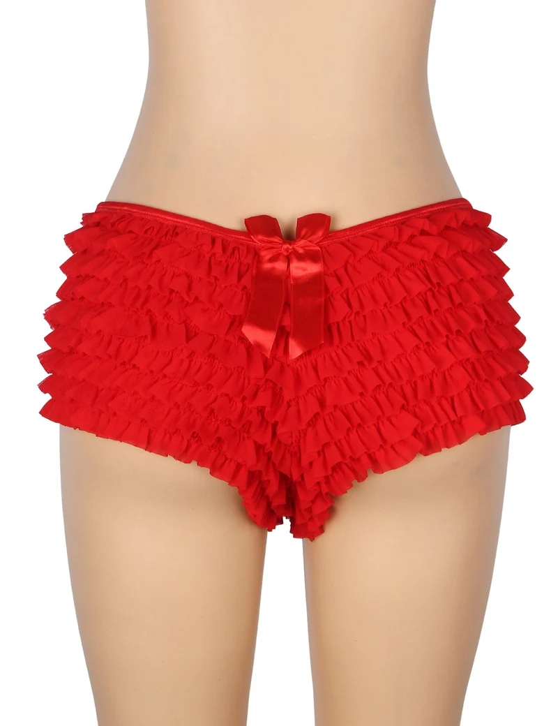 Roter Mesh-Rüschenslip mit Schleifendetail und Badestofffutter