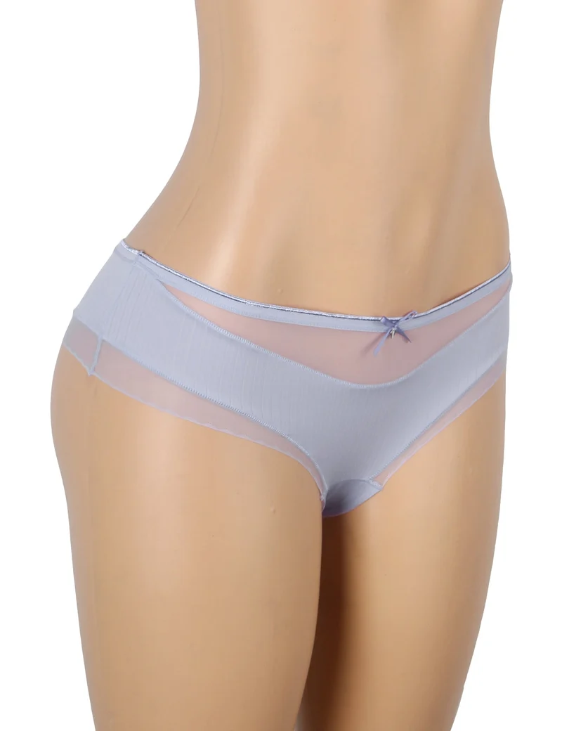 Lila gestreifter Slip mit Mesh-Vorderseite und 3D-Schleife