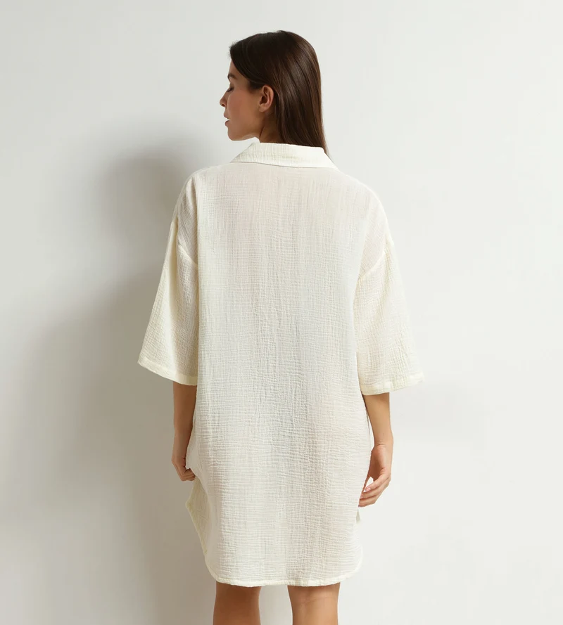 Strandkleid für Damen aus Baumwollgaze Cremeweiß Dim