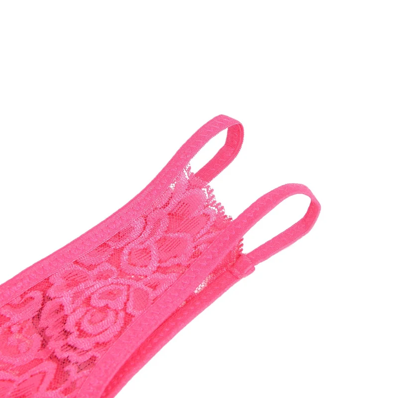 Rosaroter Spitzen-Mesh-Slip mit seitlichen Ausschnitten, Schleife vorne und offenem Schritt
