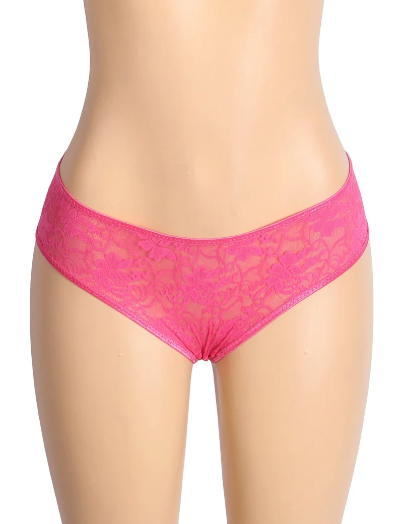 Rosa Dreiecks-Slip aus Spitze mit mehrlagigem Rückenteil, Schleifendetail und offenem Schritt
