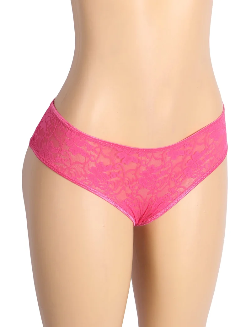 Rosa Dreiecks-Slip aus Spitze mit mehrlagigem Rückenteil, Schleifendetail und offenem Schritt