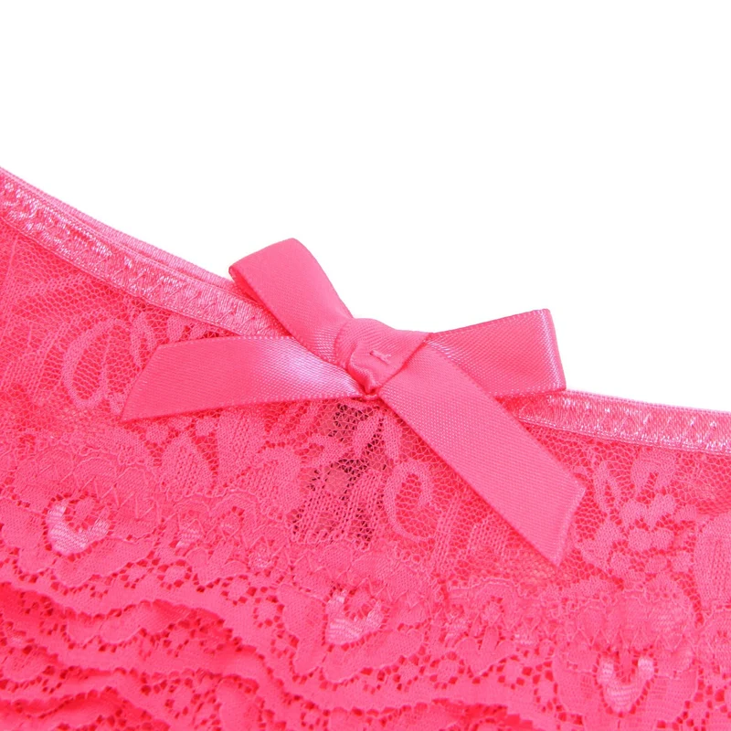 Rosa Dreiecks-Slip aus Spitze mit mehrlagigem Rückenteil, Schleifendetail und offenem Schritt