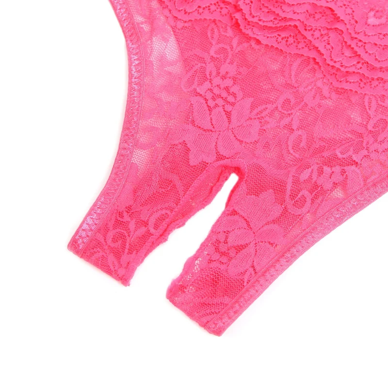 Rosa Dreiecks-Slip aus Spitze mit mehrlagigem Rückenteil, Schleifendetail und offenem Schritt