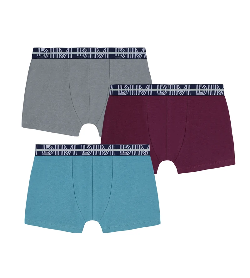 3er-Pack Boxershorts für Jungen aus Stretch-Baumwolle mit kontrastierendem Bund Carmin EcoDim