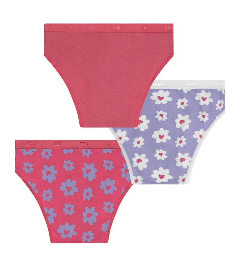 3er-Pack Stretch-Baumwollhöschen für Mädchen in Violett und Rosa mit Blumenmuster von Les Pockets