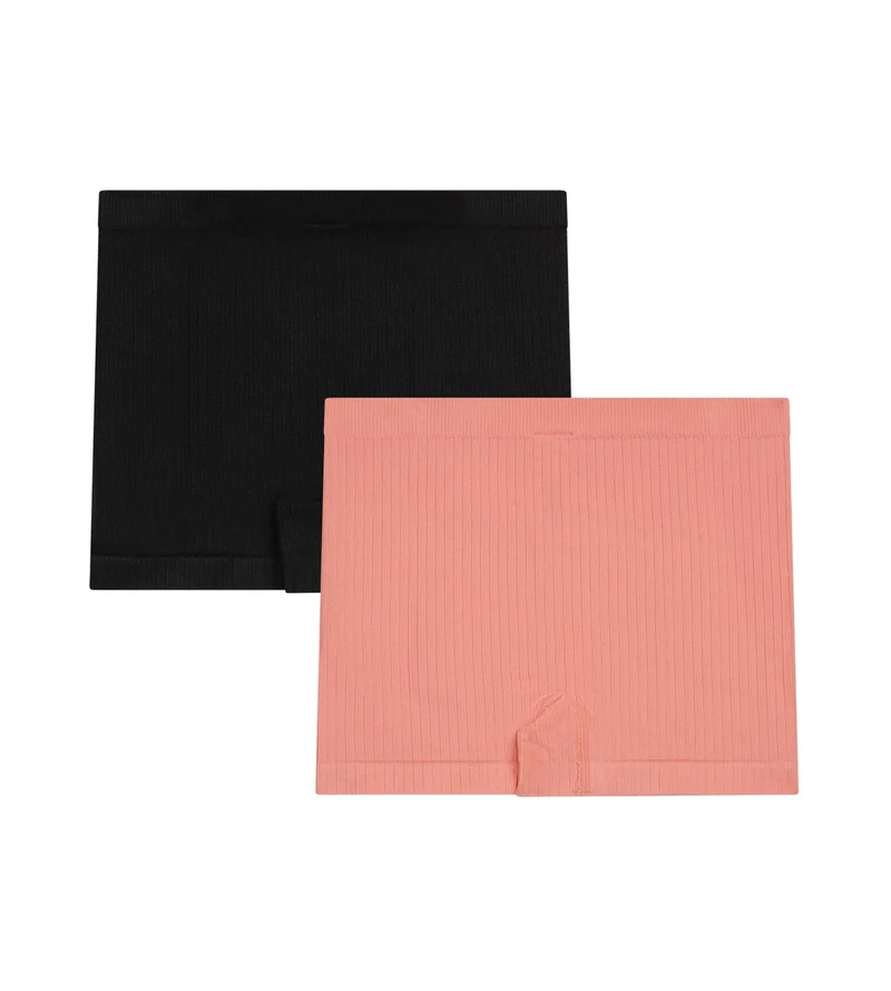 2er-Pack nahtlose Boxershorts für Mädchen aus Mikrofaser Schwarz Korallenrot Dim