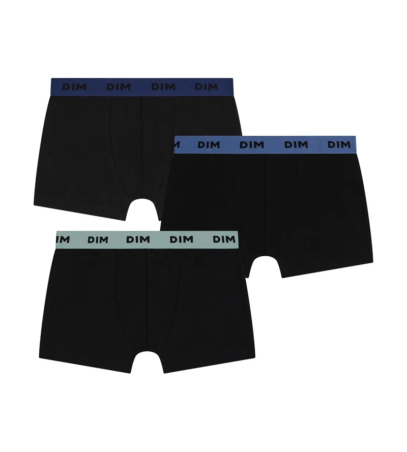 3er-Pack Boxershorts für Herren aus schwarzer Stretch-Baumwolle mit farbigem Bund Blau Lila Mix & Colors