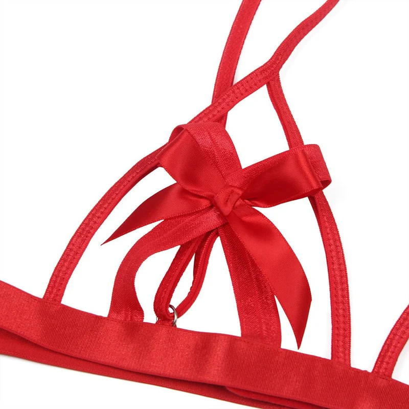 Rotes BH-Set mit Schleife und Lochmuster – Hakenverschluss & Armband