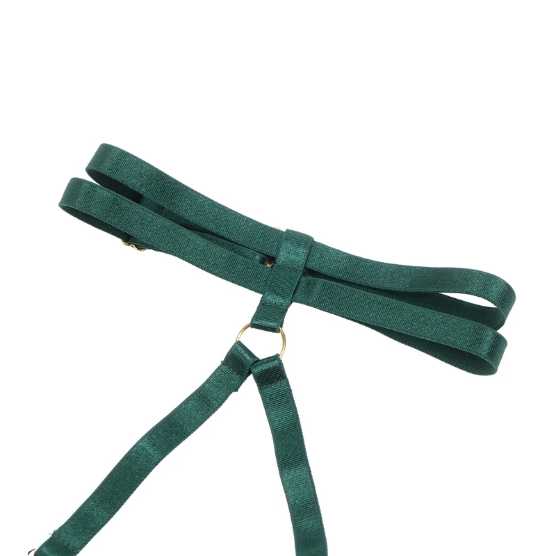 Grünes Samt-Neckholder-BH-Set mit Cut-Outs – mit Bügeln und Metallschnalle