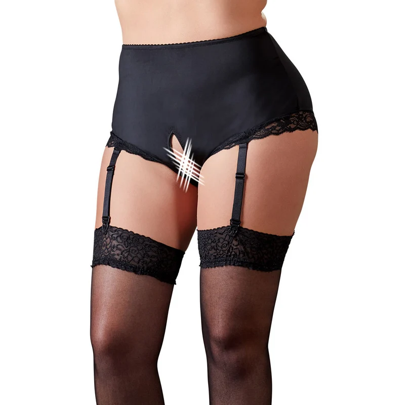 Plus Size Straps-Slip ouvert XL - 4XL mit Spitzen-Einsätzen schwarz "Xena"