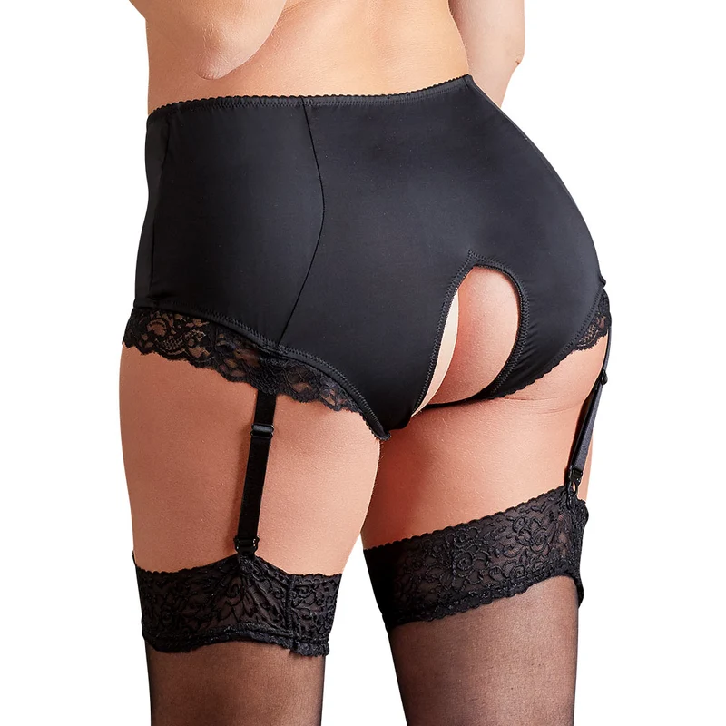 Plus Size Straps-Slip ouvert XL - 4XL mit Spitzen-Einsätzen schwarz "Xena"