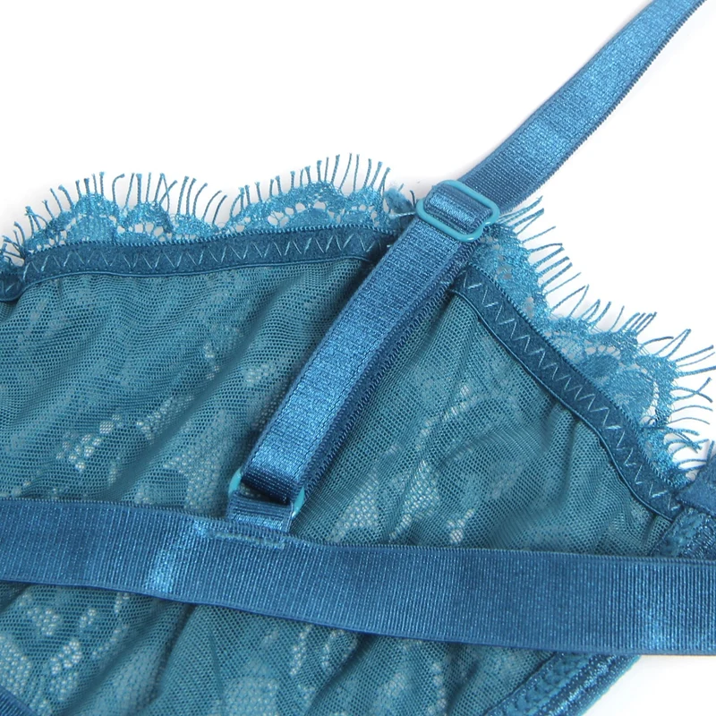 BH-Set mit blauer Wimpernspitze – mit Bügel und elastischem Unterbrustband