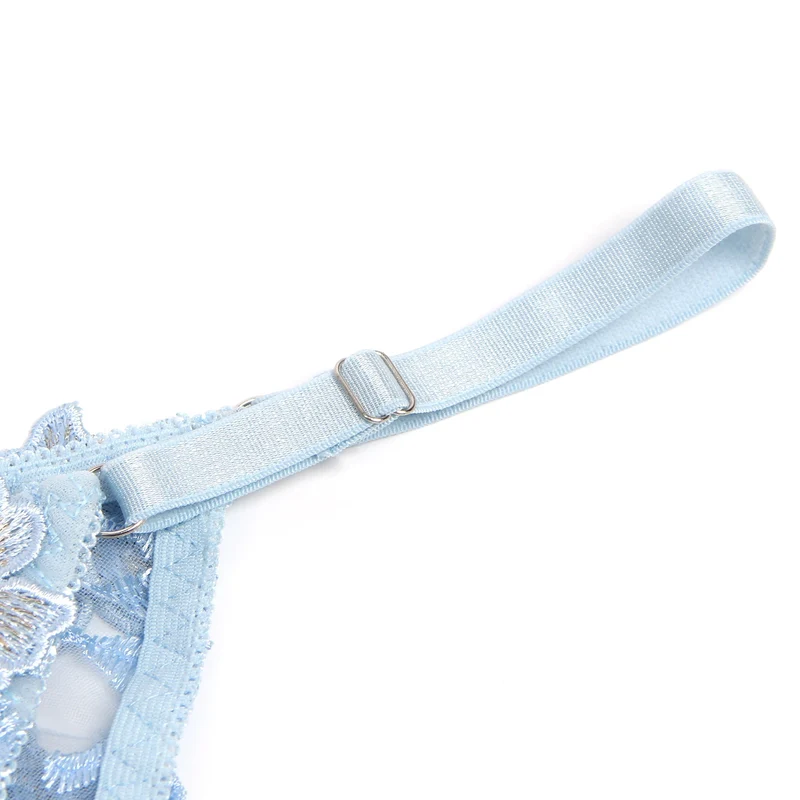 Hellblaues BH-Set mit floraler Netzstickerei – mit Bügel und 3D-Spitze