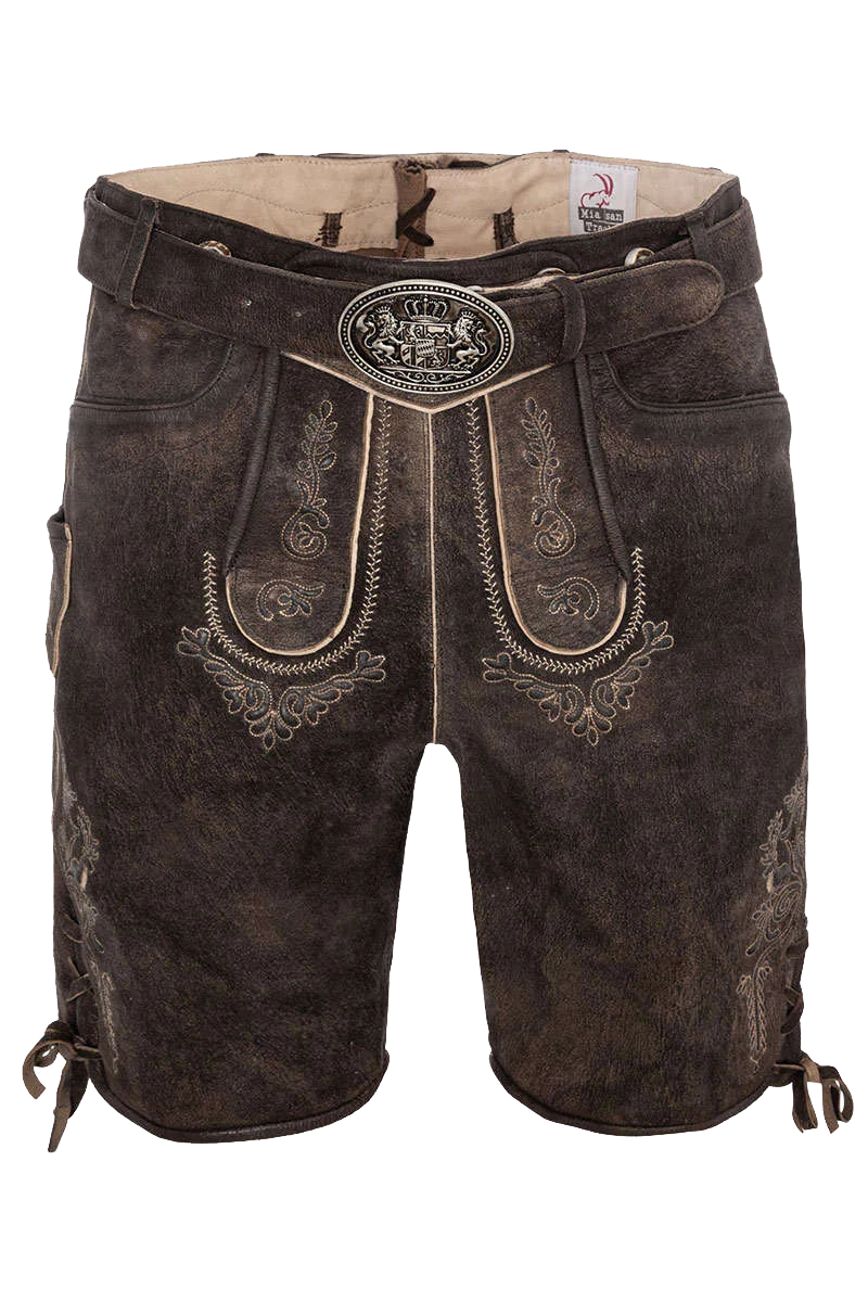 Premium-Lederhosenset kurz mit Gürtel+Träger dunkelbraun