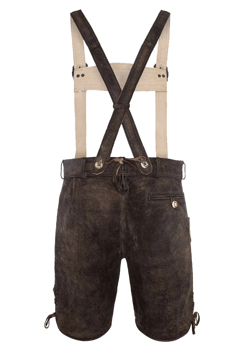 Premium-Lederhosenset kurz mit Gürtel+Träger dunkelbraun
