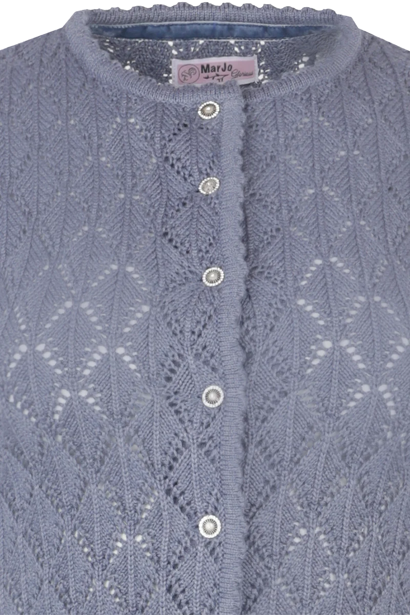 Damen Strickjacke kurz mit Ajourmuster - stahlblau