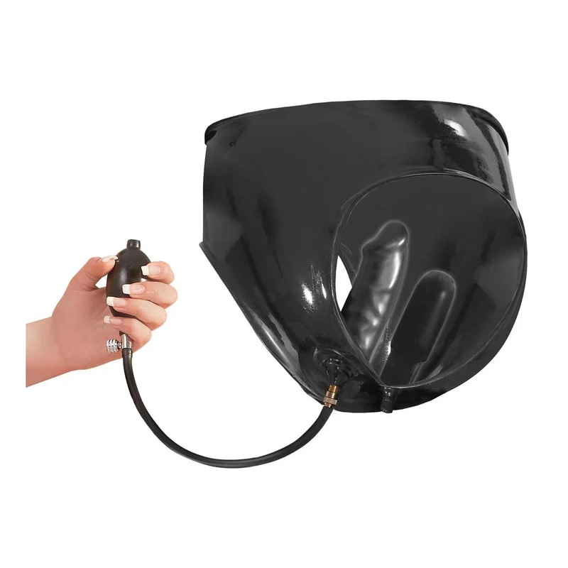 Latex Dildo-Slip S-XL mit 2 Pumpdildos für vaginal und anal