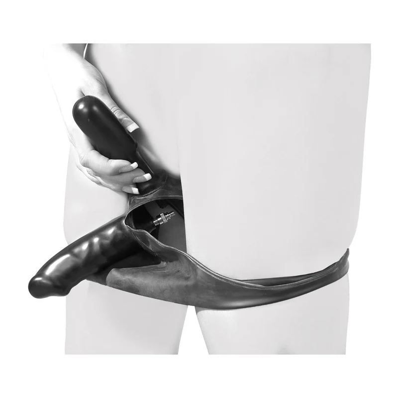 Latex Dildo-Slip S-XL mit 2 Pumpdildos für vaginal und anal
