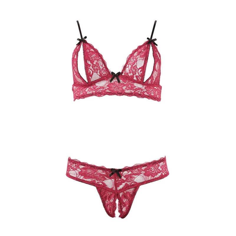BH Set S-L rote Spitze, Cups und Schritt offen "Thessa"