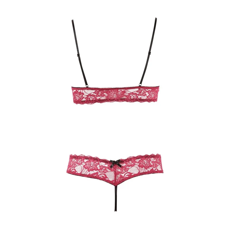 BH Set S-L rote Spitze, Cups und Schritt offen "Thessa"