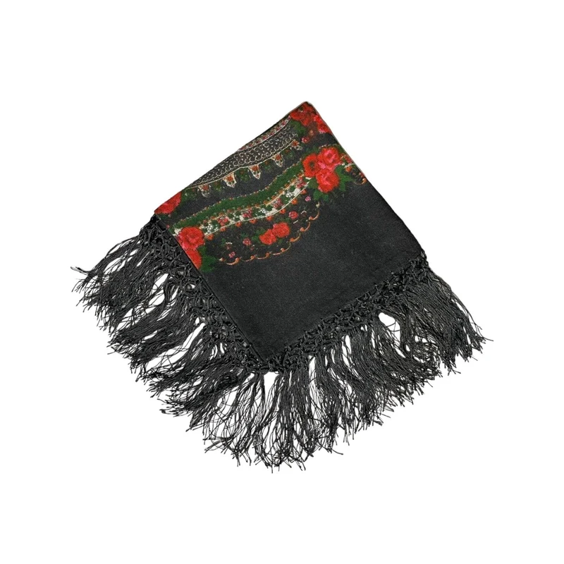 Wolltuch Fransen Schwarz
