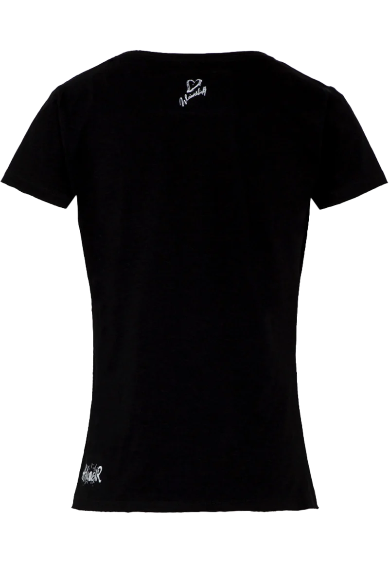 Damen T-Shirt mit Weinglasdruck und Strasssteinen
