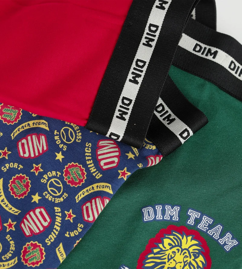 3er-Pack Boxershorts für Kinder in Rot und Grün mit Dim-Logo aus Stretch-Baumwolle