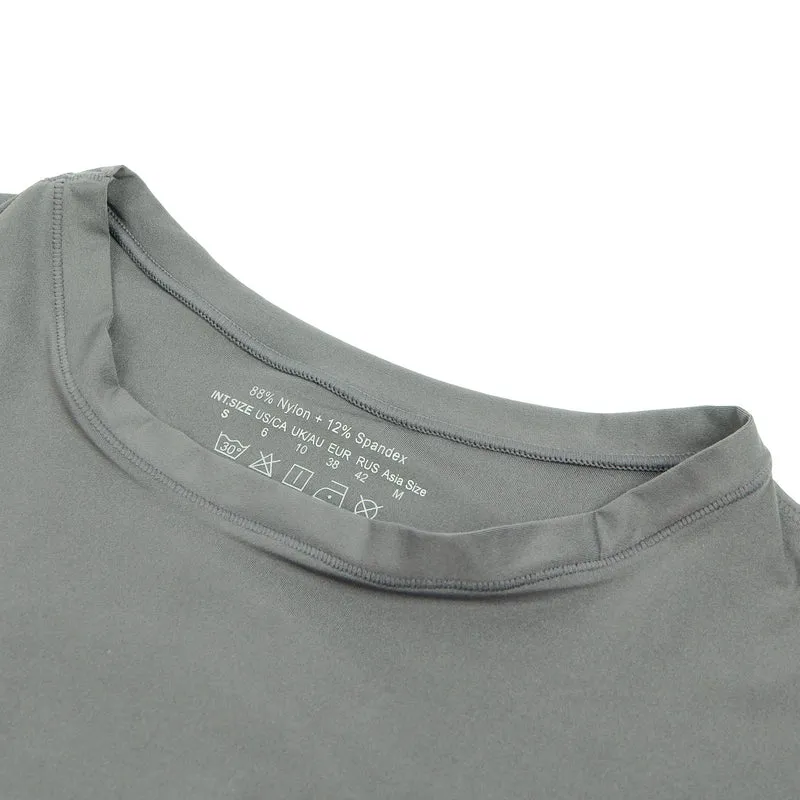 Grauer Kurzarm-Body – Gebürstetes Nylon, Rundhalsausschnitt & verstellbarer Schritt