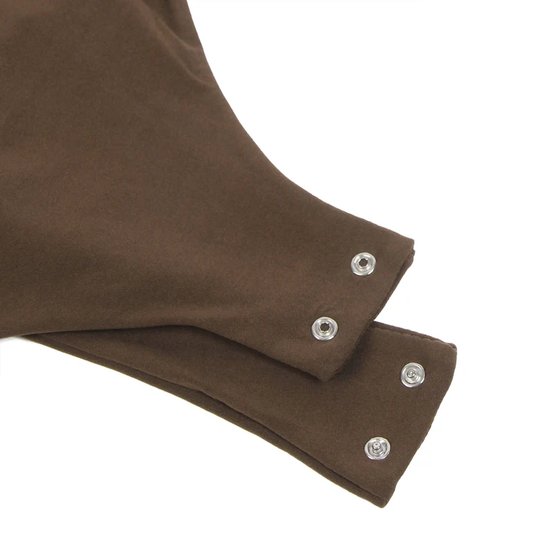 Brauner ärmelloser Body – Gebürstetes Nylon, Rundhalsausschnitt & Druckknopf im Schritt