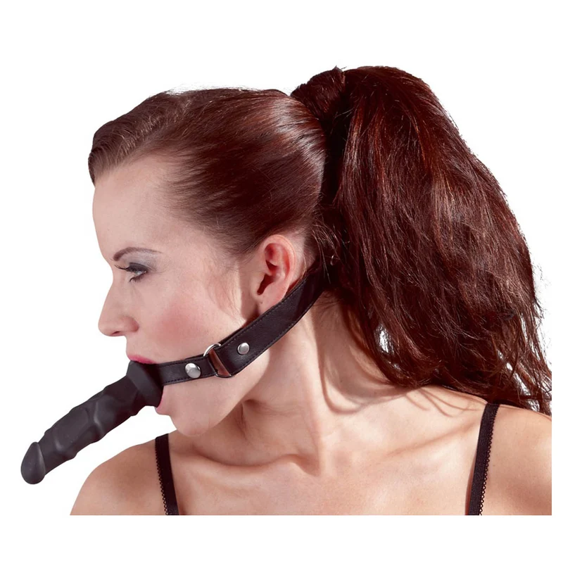Leder-Imitat Knebel mit Dildo