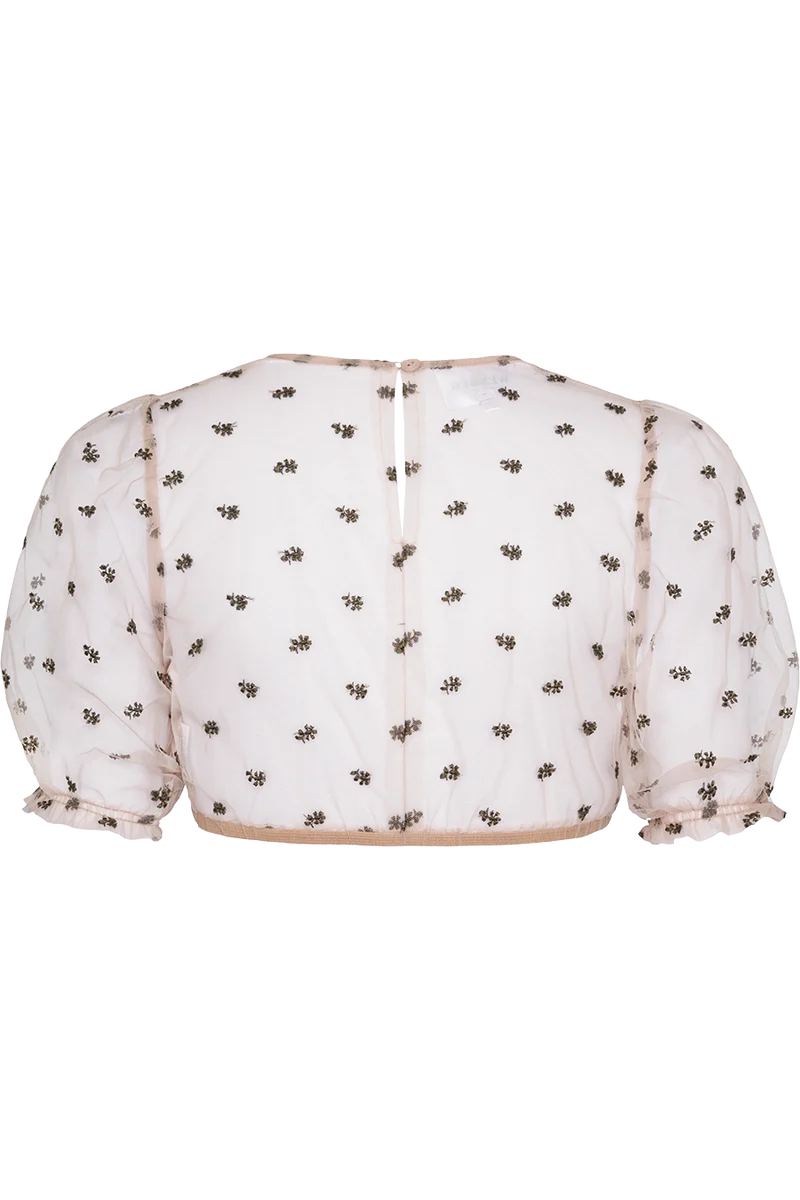 Dirndlbluse transparent mit floraler Stickerei