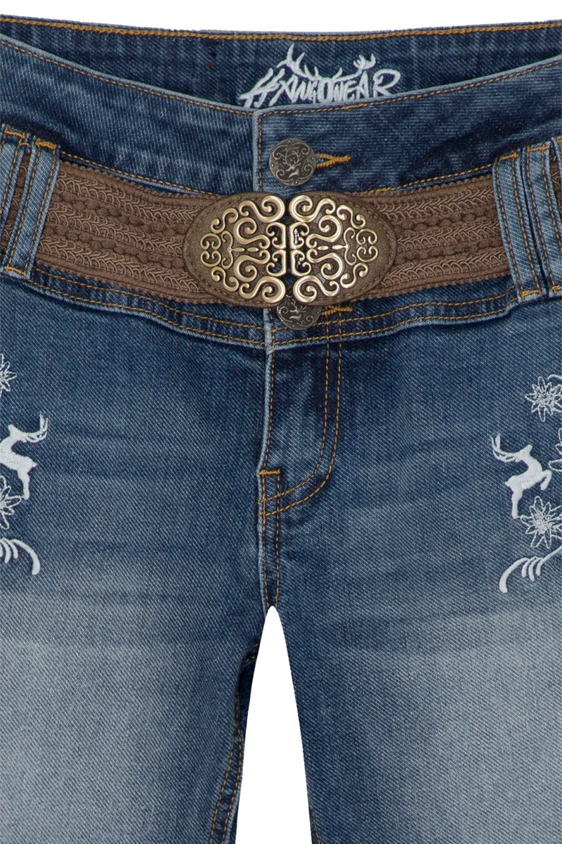 Damen Jeansshort mit Gürtel in Lederhosenoptik