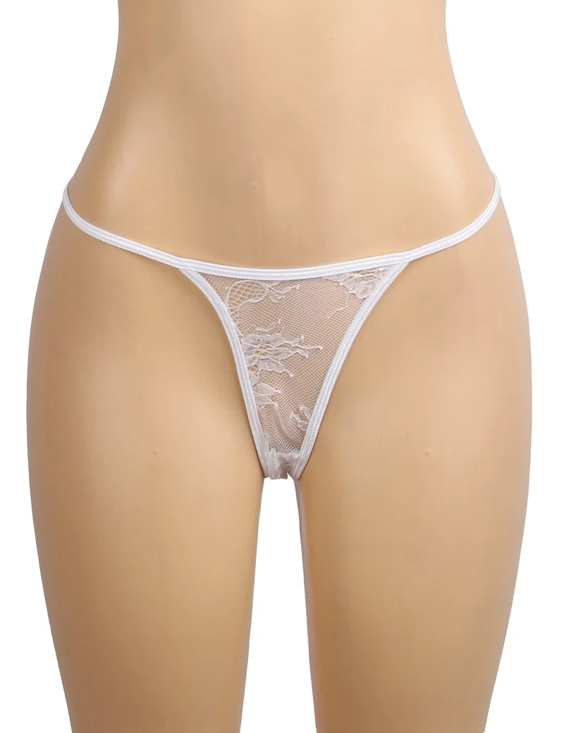 Weißes Babydoll aus Wimpernspitze mit gepolsterten Cups, Wellensaum, Schleife unter der Brust und T-Rücken-Set