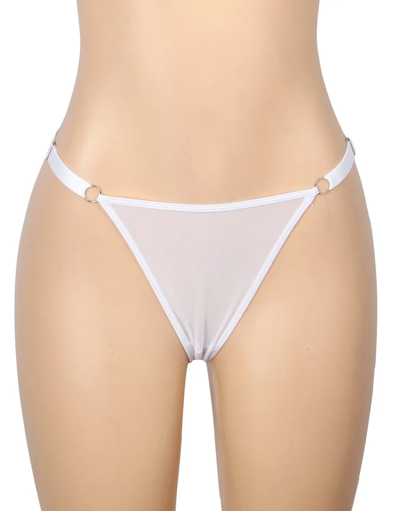 Weißes Babydoll aus Spitze mit Rüschensaum, Bügel-BH, hohlem Rückenausschnitt und Schleife sowie passendes Spitzen-T-Hose-Set