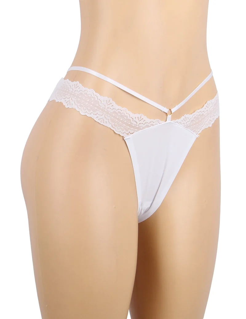 Weißer, nahtloser Slip aus Nylon-Bademodenstoff mit Zierring, Baumwollpolsterung und geklebtem Saum