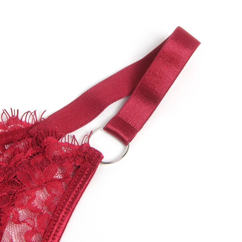 Rotes Wimpernspitzen-BH-Set mit Bügel, elastischem Unterbrustband und verstellbarem Rückenverschluss