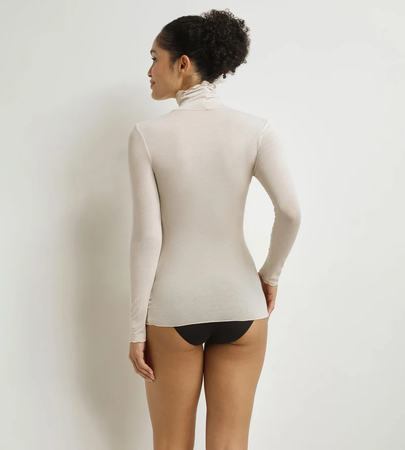 Damen-Thermal-T-Shirt mit hohem Kragen Beige Dim x Inès de la Fressange