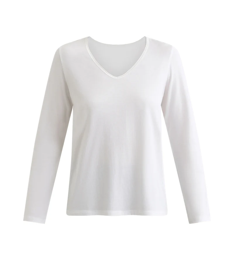 T-Shirt, Damen, Langarm, aus Baumwolle Weiß Dim Thermal