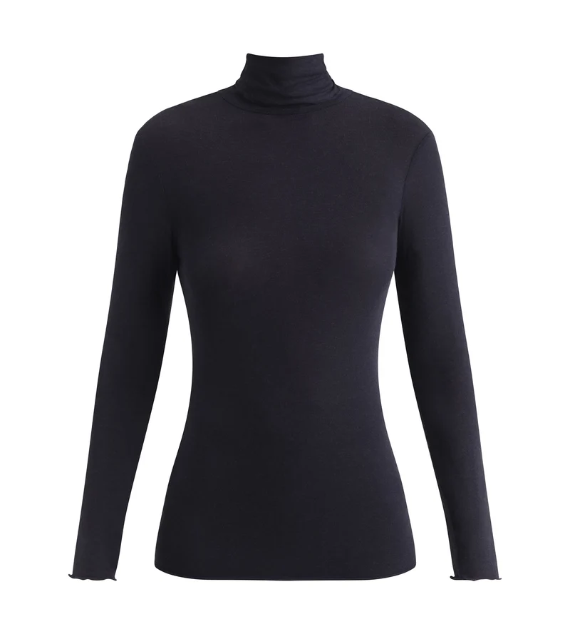 T-Shirt, Damen, mit Stehkragen Schwarz Dim Thermal