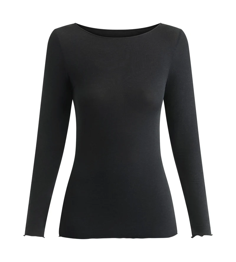 Damen-T-Shirt mit U-Boot-Ausschnitt Schwarz Dim Thermal