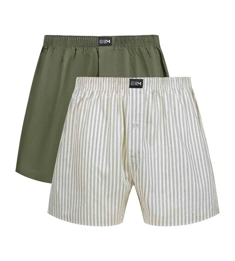 2er-Pack Boxershorts für Männer Beige gestreift Grün Baumwolle Stretch